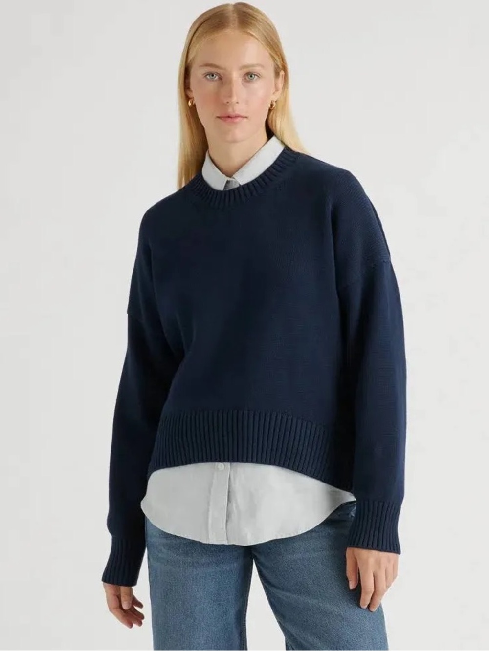 Quince Navy Organic Cotton Crewneck Pullover Sweater